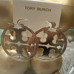 Tory Burch Silver Statement Earrings that are 2” in height.